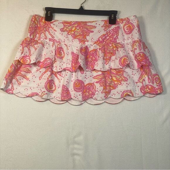 Lilly Pulitzer Tiered Scalloped Edge Conched Out Mini Skirt Size 12 - Picture 7 of 12